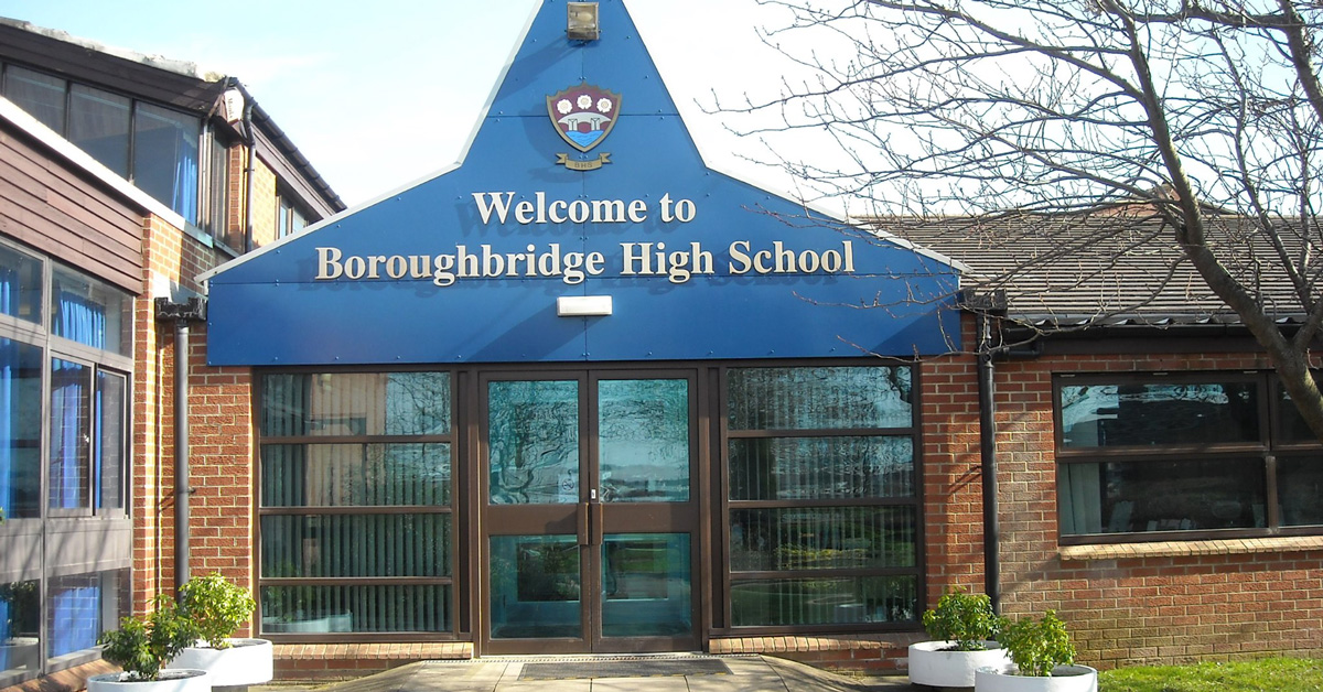 A photo of the main entrance of Boroughbridge High School.