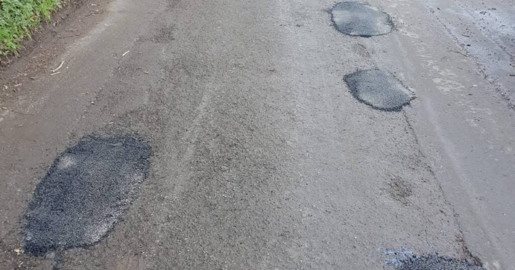 Patched up roads in Sharow