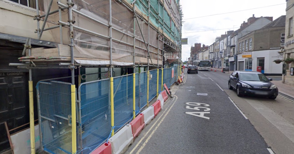 The flats on Knaresborough High Street pictured under repair in 2021. Picture: Google.