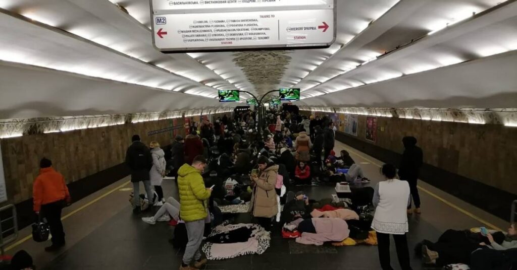 Photo of people sheltering in the Kyiv Metro