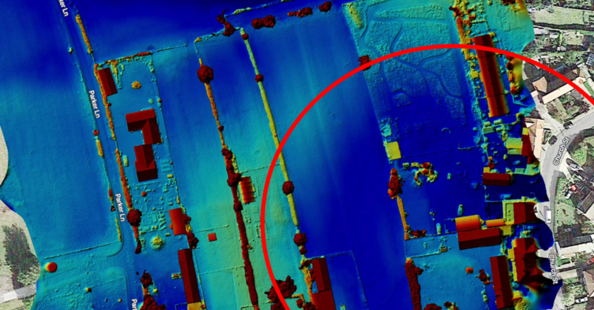 False colour drone image of the suspected Neolithic henge lying under Kirk Hammerton.