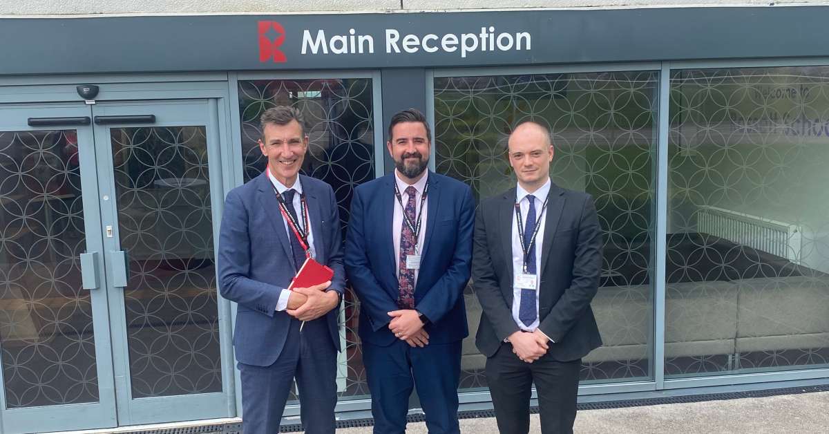 Photo of (l to r) Richard Sheriff, chief executive of Red Kite Learning Trust; Tim Milburn, headteacher of Rossett School; and Pete Saunders, deputy headteacher at Rossett School.