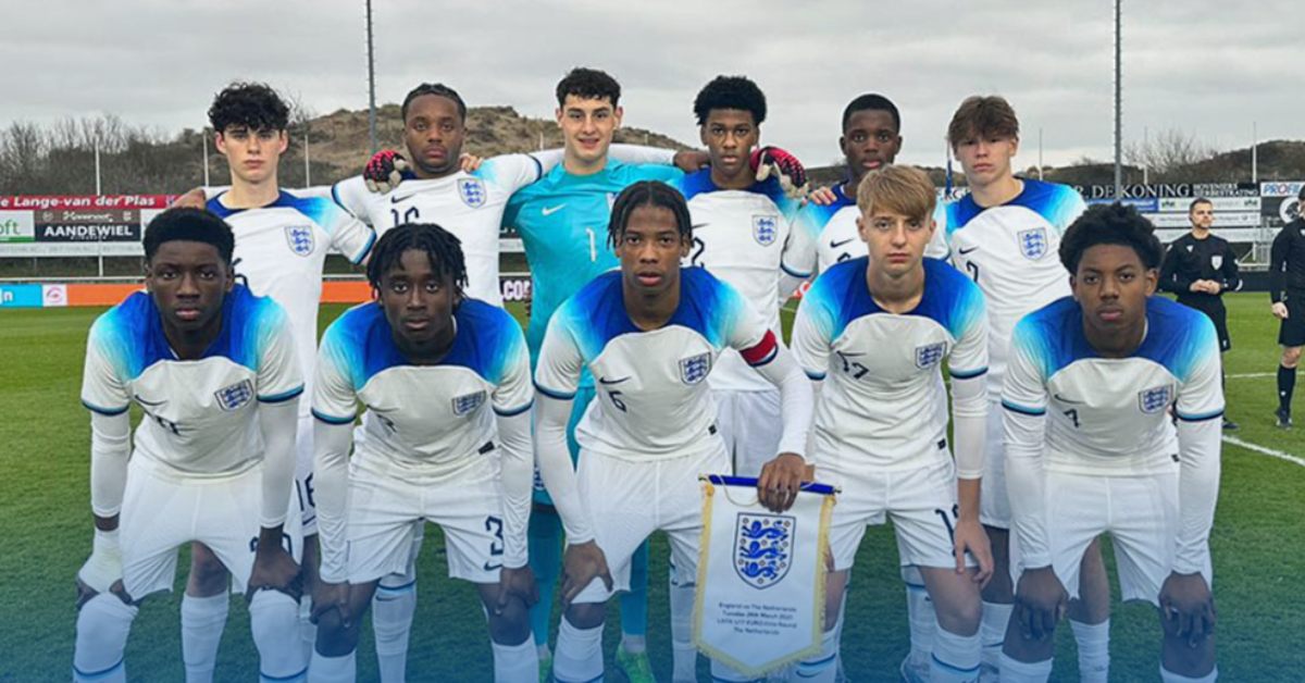 The England under-17 squad. Archie Gray is pictured top left.