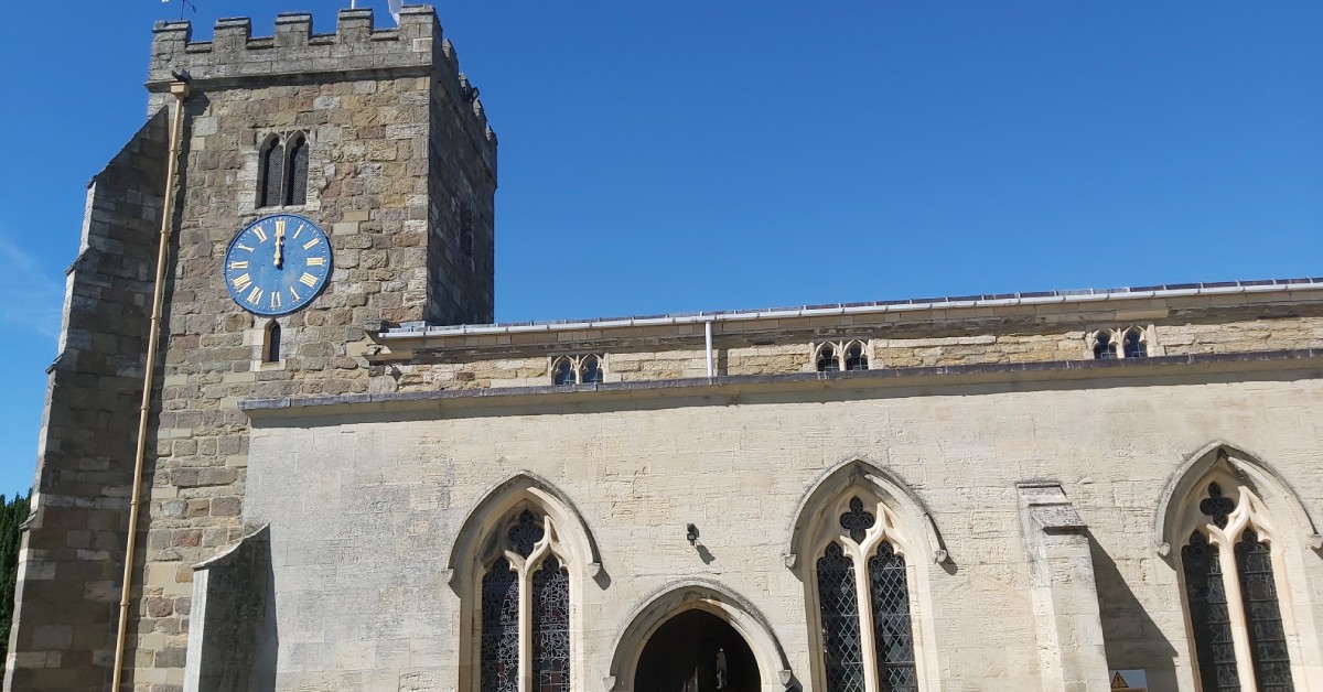 Photo of St Andrew's church at Aldborough, a Grade I listed church founded in the 14th century and built on the site of the Roman forum of Isurium.