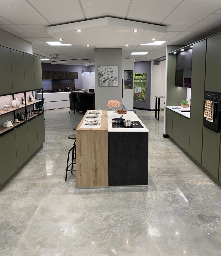 Interior shot of a staged kitchen in a showroom